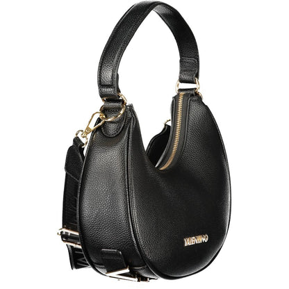 Mario Valentino Black Grained Leather Shoulder Bag with Gold Hardware