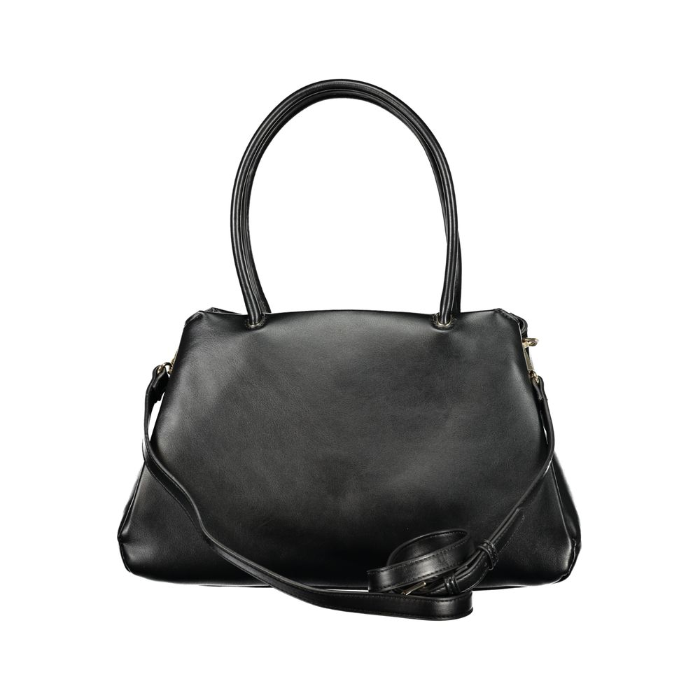 Mario Valentino Black Smooth Leather Bucket Bag with Iconic Logo