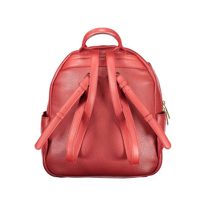 Mario Valentino Rosso Leather-Finish Women Backpack with Iconic Logo