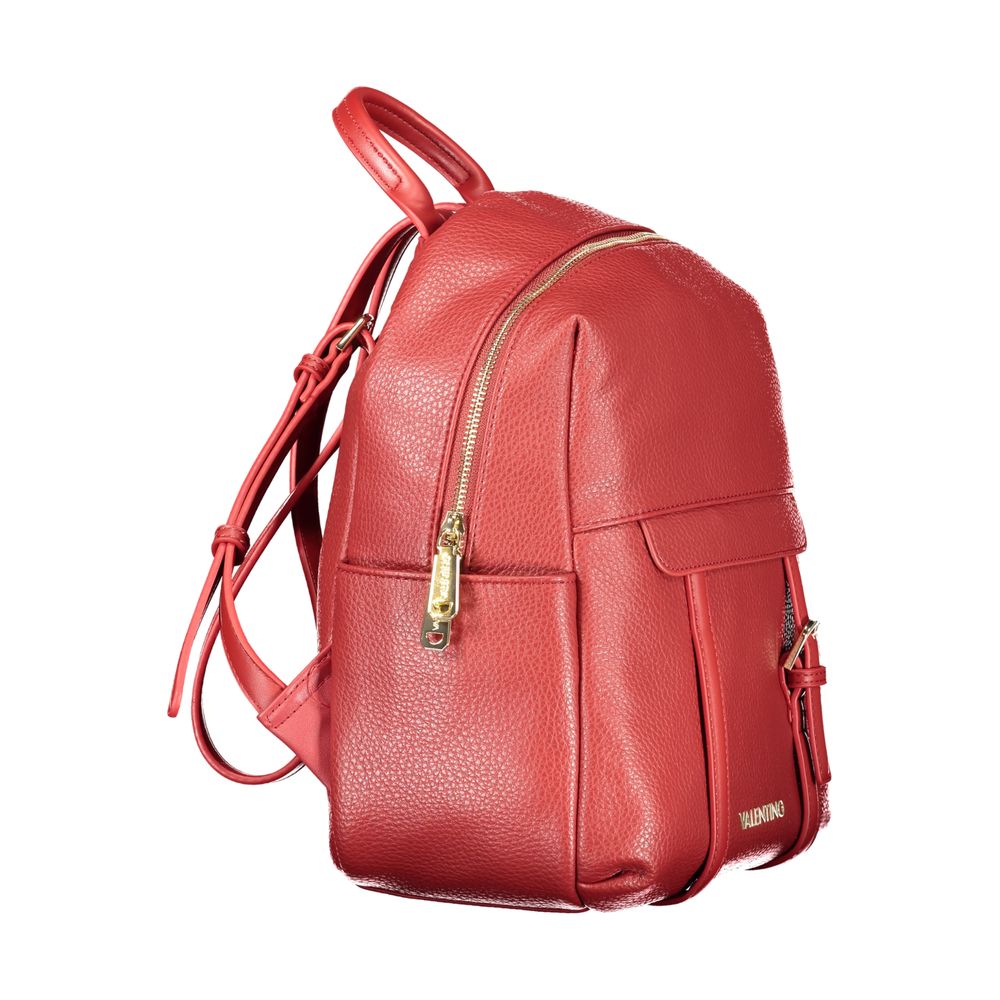 Mario Valentino Rosso Leather-Finish Women Backpack with Iconic Logo