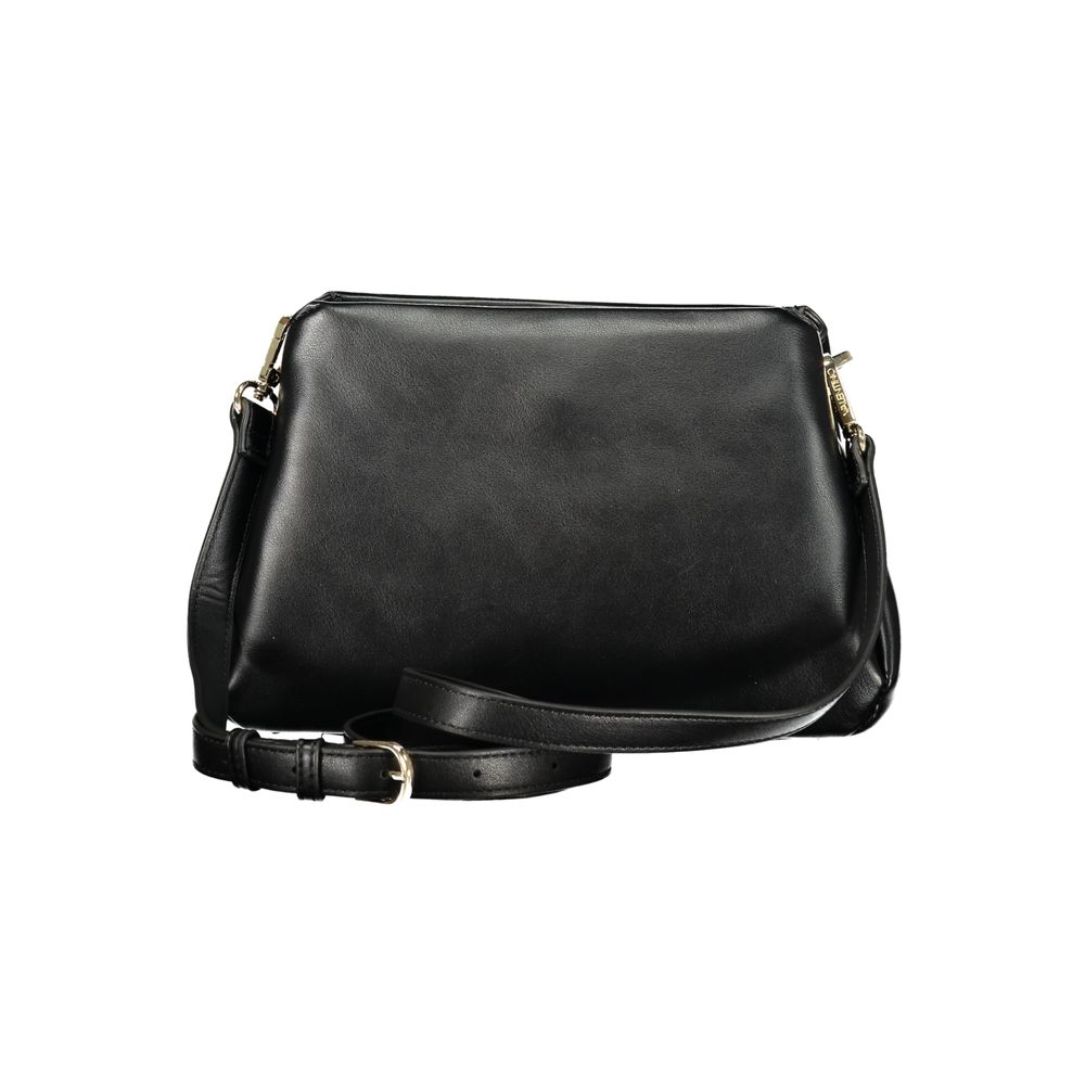 Mario Valentino Black Leather Handbag with Gold Accents