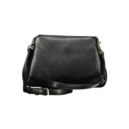 Mario Valentino Black Leather Handbag with Gold Accents