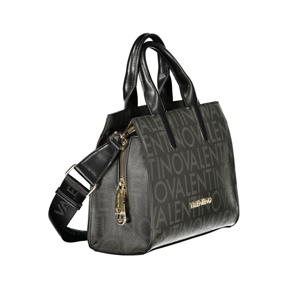 Mario Valentino Black Smooth Leather Handbag with Elegant Accents