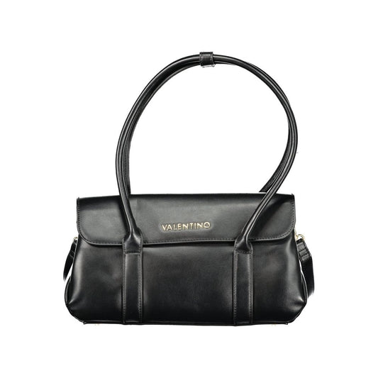 Mario Valentino Black Grained Leather Shoulder Bag with Gold Hardware