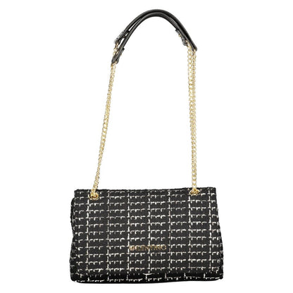 Mario Valentino Nero Smooth Leather Shoulder Bag with Gold Detailing