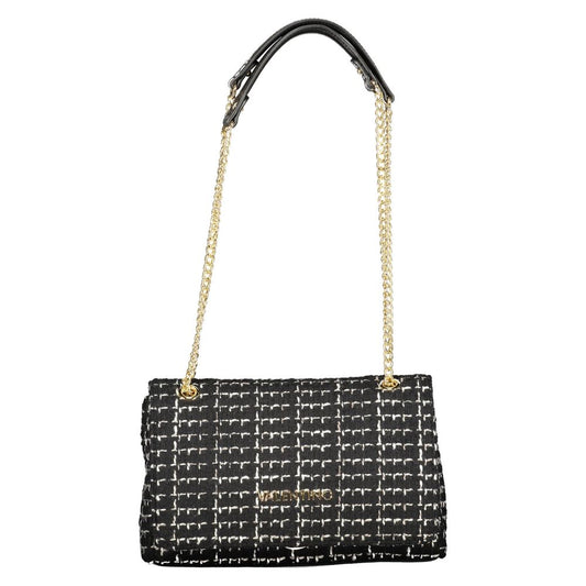Mario Valentino Nero Smooth Leather Shoulder Bag with Gold Detailing