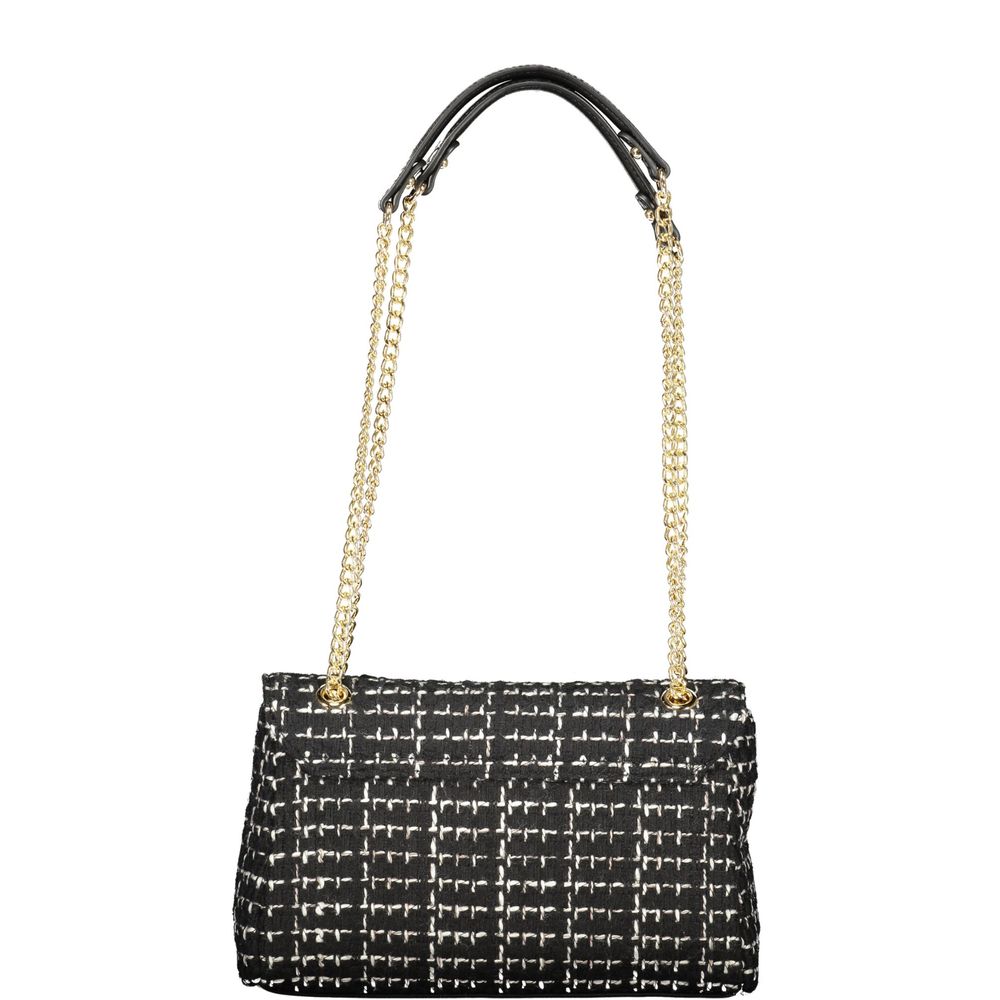 Mario Valentino Nero Smooth Leather Shoulder Bag with Gold Detailing