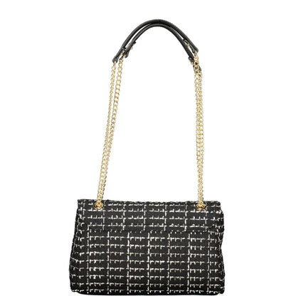 Mario Valentino Nero Smooth Leather Shoulder Bag with Gold Detailing
