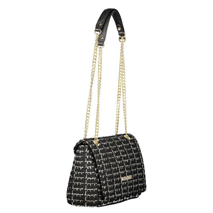 Mario Valentino Nero Smooth Leather Shoulder Bag with Gold Detailing