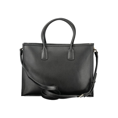 Mario Valentino Black Leather Women's Handbag with Iconic Logo