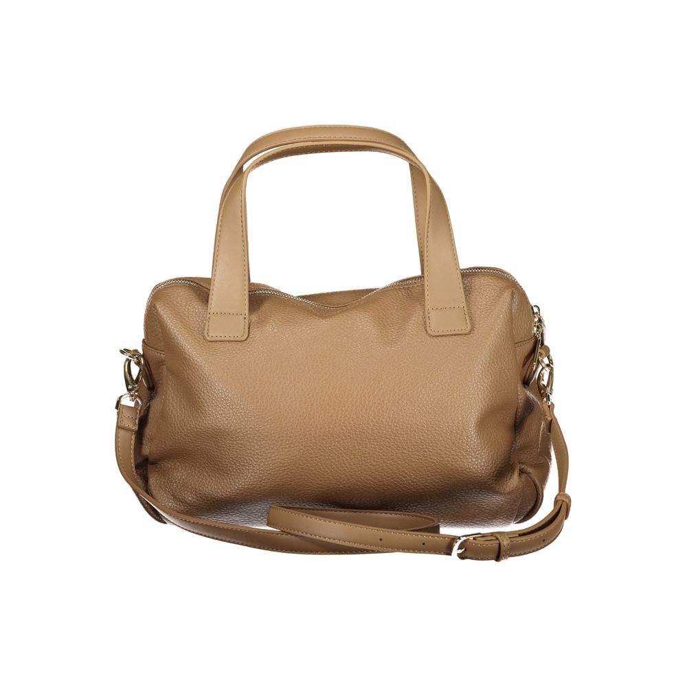 Mario Valentino Black Smooth Leather Handbag with Elegant Gold Accents