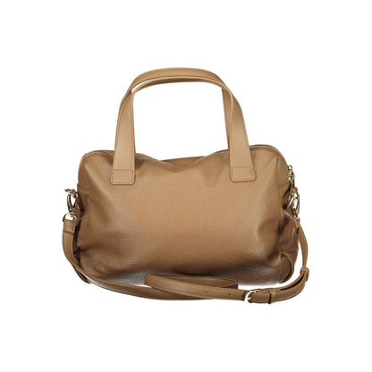 Mario Valentino Black Smooth Leather Handbag with Elegant Gold Accents