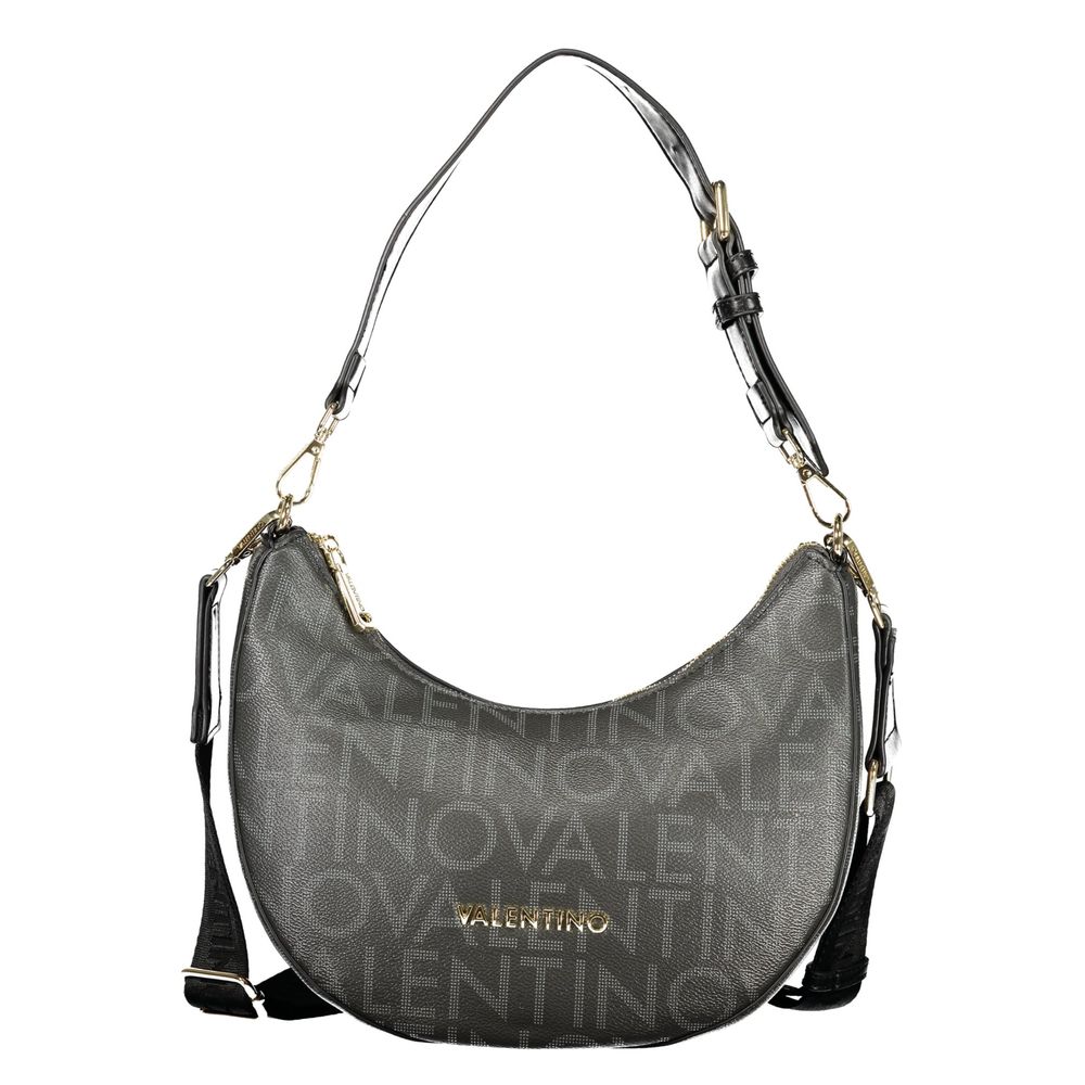 Mario Valentino Black Smooth Leather Handbag with Gold Accents