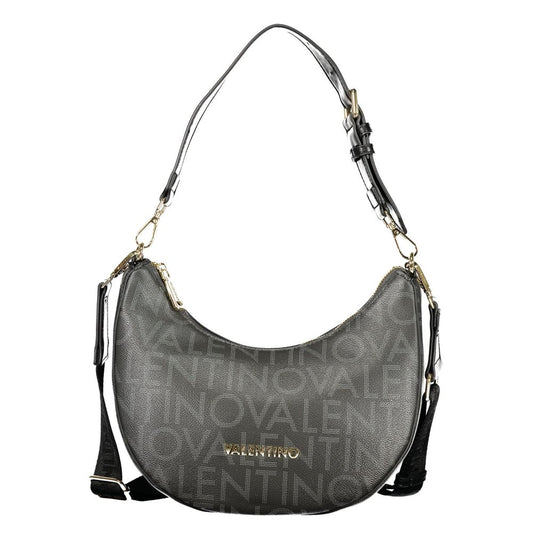 Mario Valentino Black Smooth Leather Handbag with Gold Accents