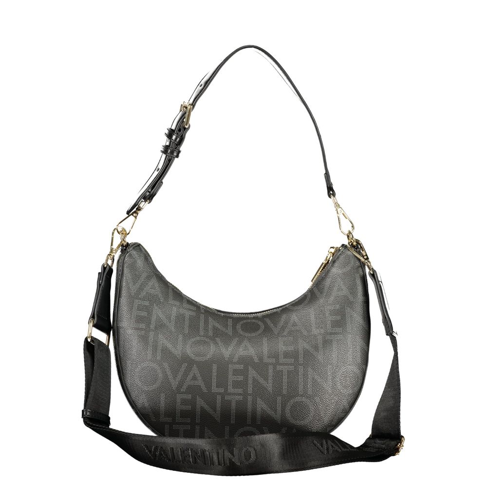 Mario Valentino Black Smooth Leather Handbag with Gold Accents
