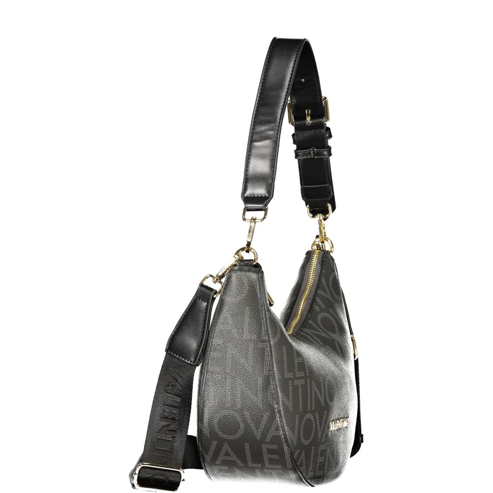 Mario Valentino Black Smooth Leather Handbag with Gold Accents