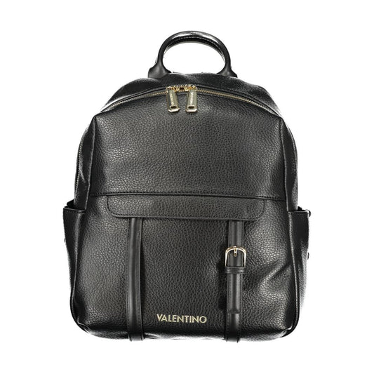 Mario Valentino Black Leather-Finish Women’s Backpack with Iconic Logo