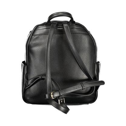 Mario Valentino Black Leather-Finish Women’s Backpack with Iconic Logo