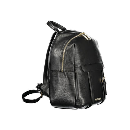 Mario Valentino Black Leather-Finish Women’s Backpack with Iconic Logo