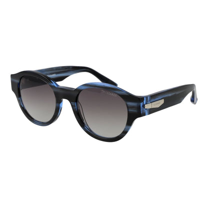 Trussardi Men’s Sunglasses – Black Round Frame, Grey Gradient Lenses