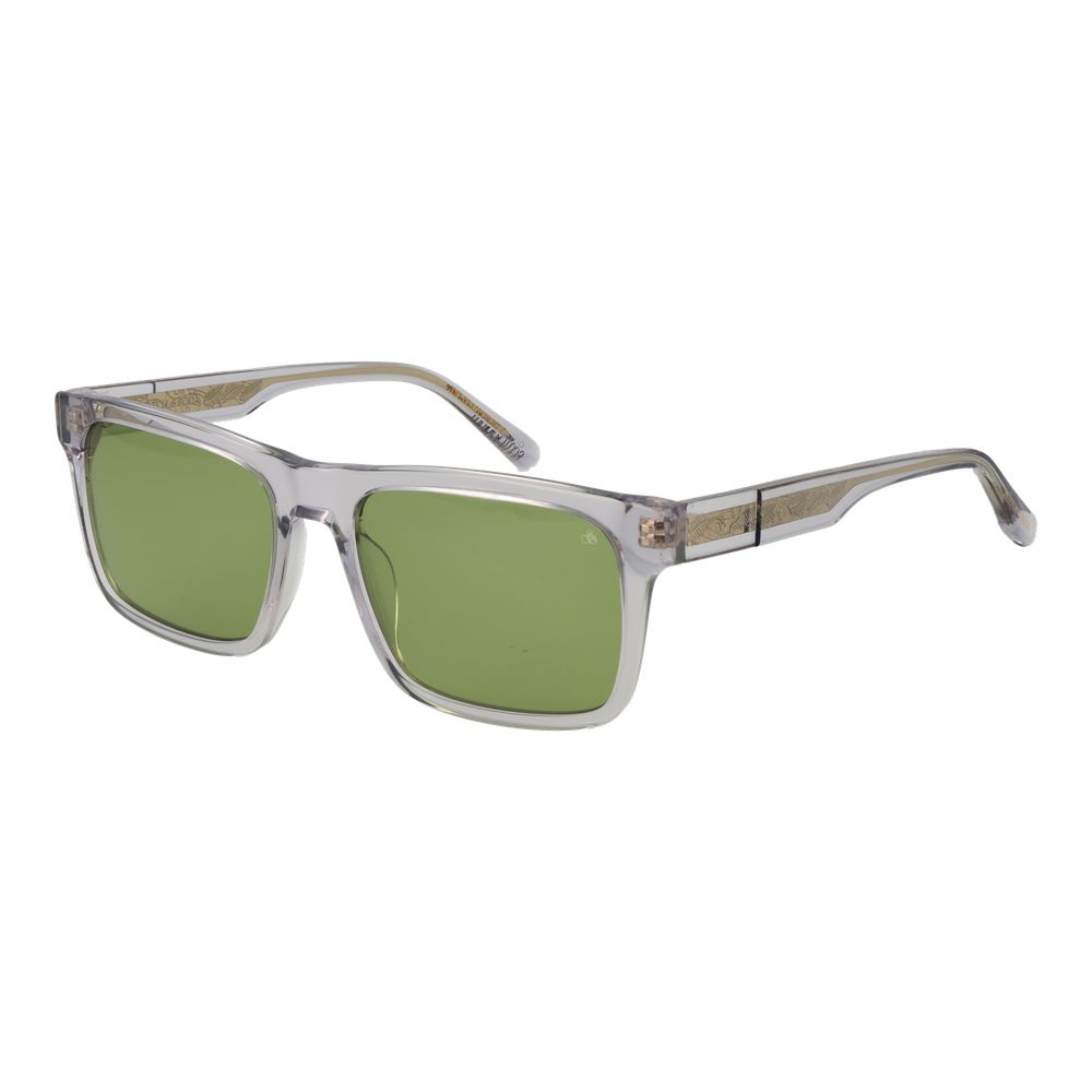 Scotch & Soda Men’s Transparent Acetate Sunglasses – Square Frame, Green Lenses