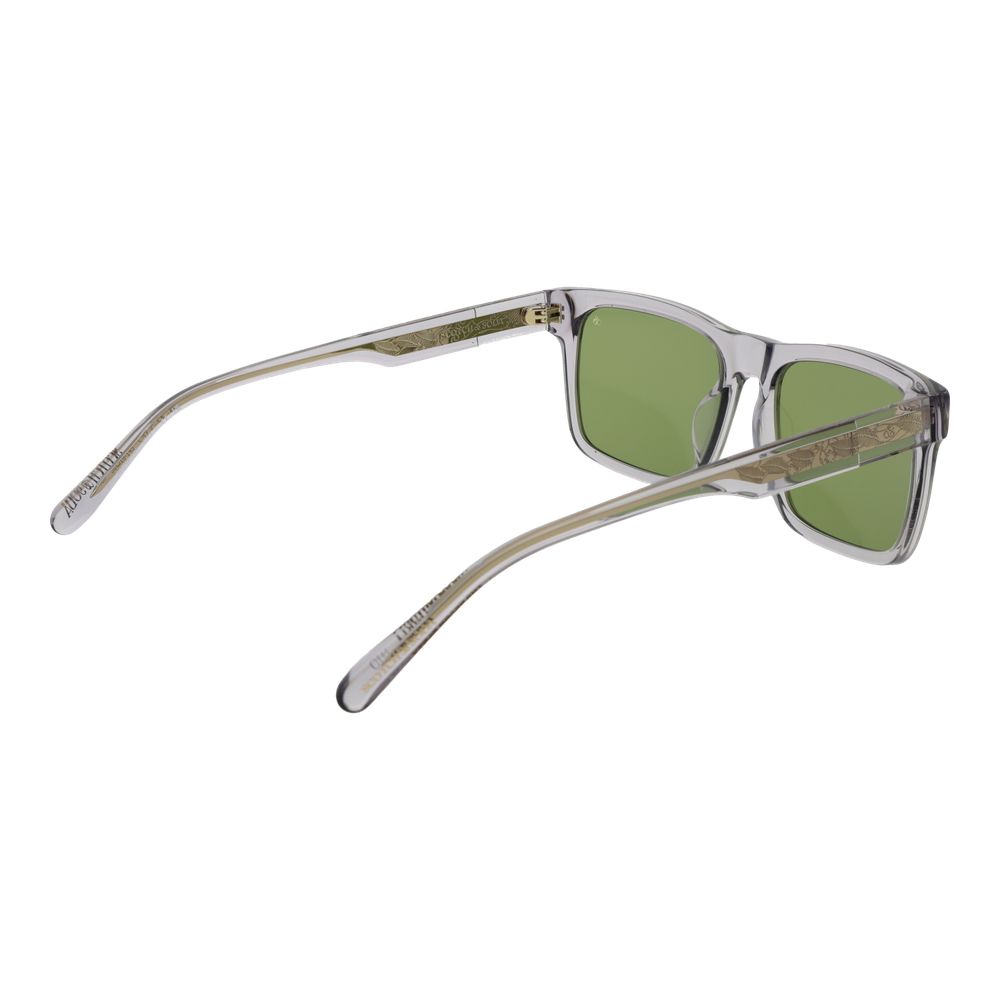 Scotch & Soda Men’s Transparent Acetate Sunglasses – Square Frame, Green Lenses
