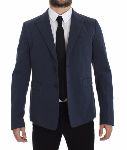  - Elegant Blue Cotton Stretch Blazer Jacket