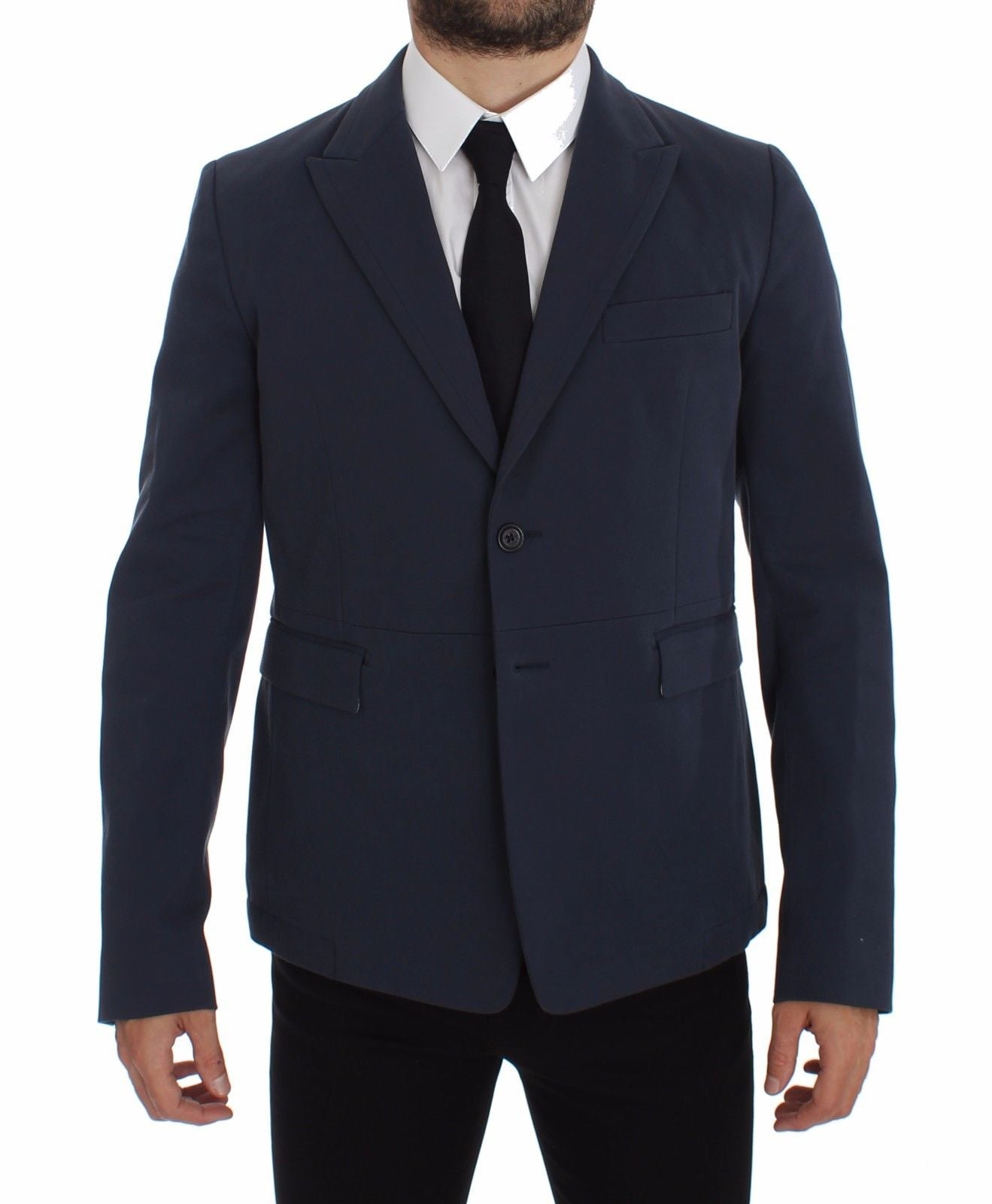  - Elegant Blue Cotton Stretch Blazer Jacket