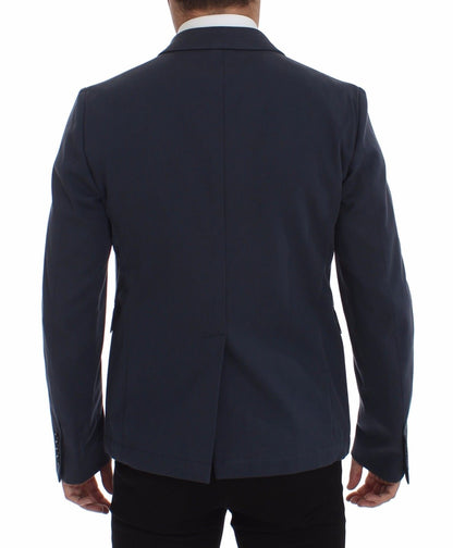  - Elegant Blue Cotton Stretch Blazer Jacket