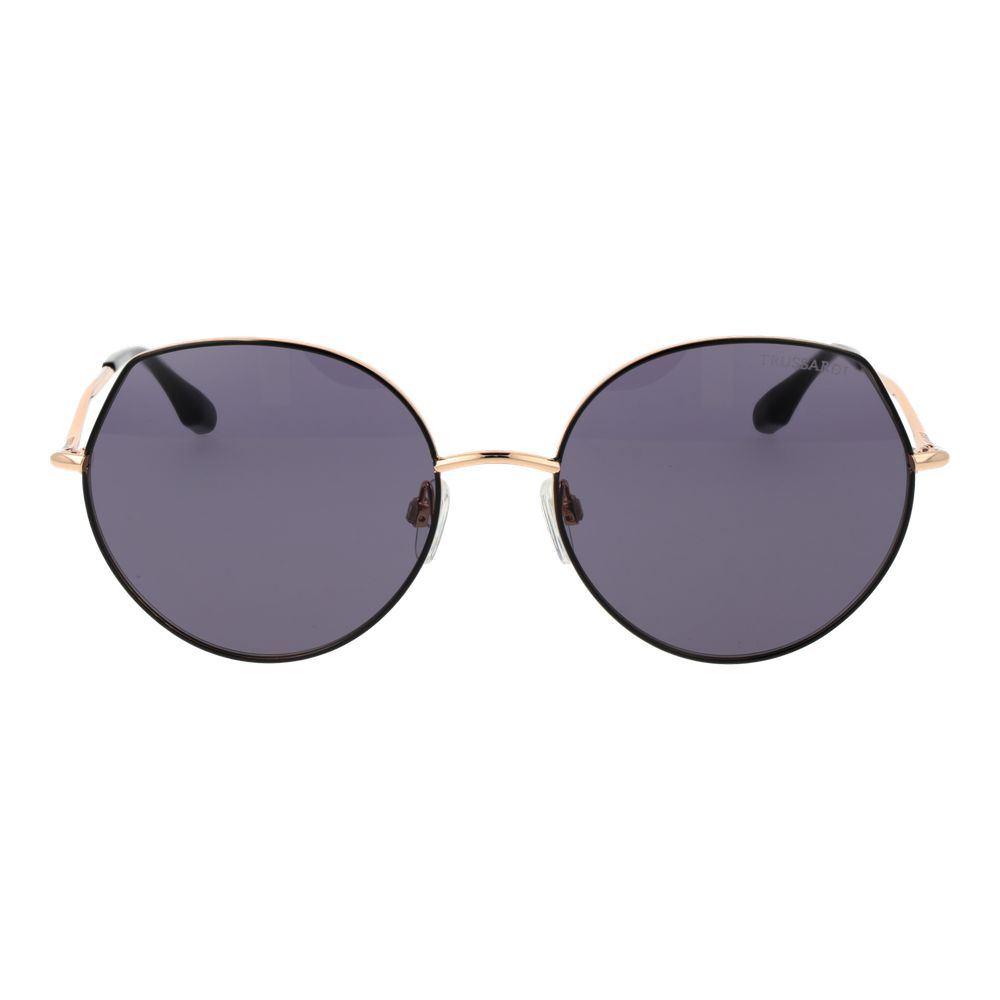 Trussardi Women’s Sunglasses – Black Metal Round Frame, Purple Lenses
