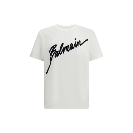 Balmain White Cotton Flocked T-Shirt